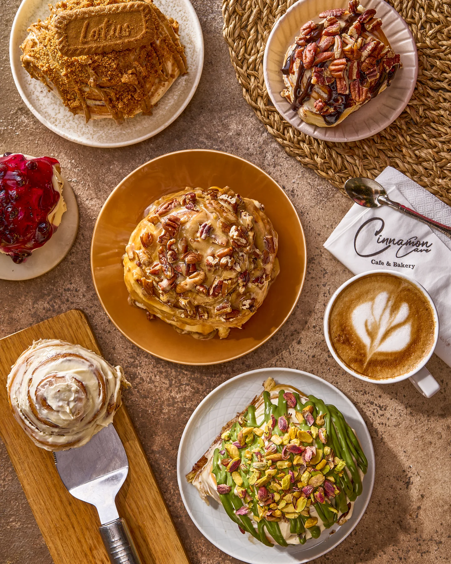 Cinnamon Cave rolls and coffee shared around a table
